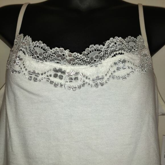 New York & Company Tank Camisole White Top L Silver Lace Adjustable Straps NWT - Picture 4 of 13